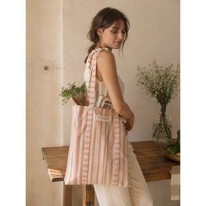 Sezane Paris Tote Bag Pink White Canvas Cotton Shopping Purse Big Et Octobre